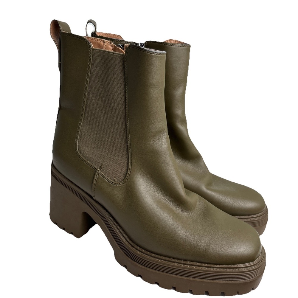 Sam & Libby Boots Womens 9 1/2 Ankle Booties Green Faux Leather Chunky Heels